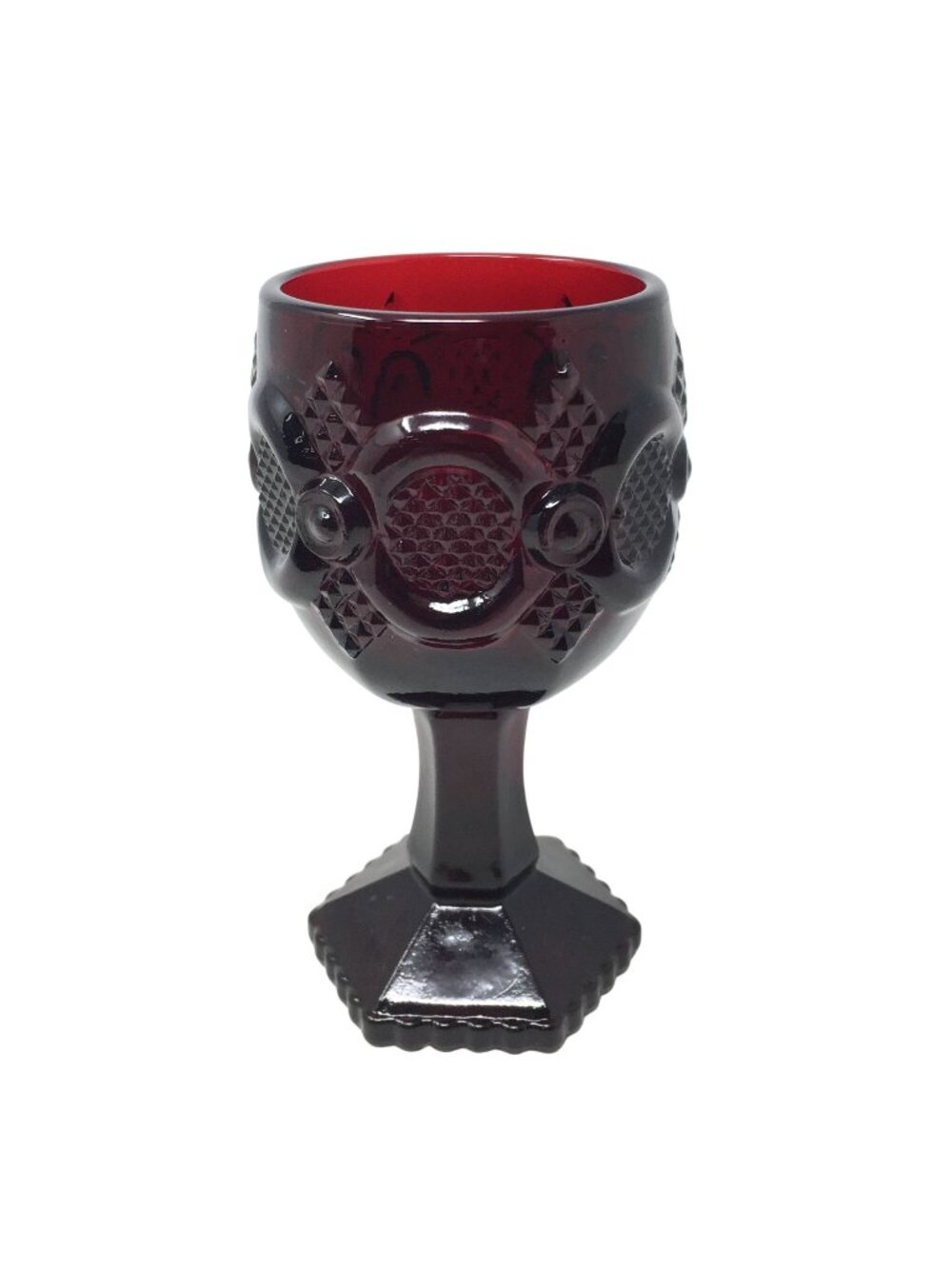 Vintage Avon 1876 Cape Cod Ruby Red Glass Elegant Wine Glass 4.5"